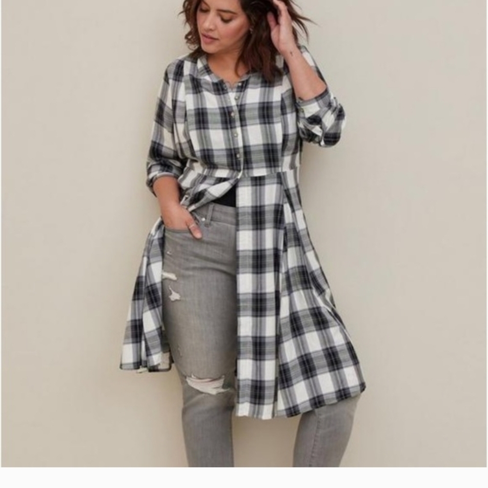 Torrid Kimono Plaid Button-Up  Top Size 3